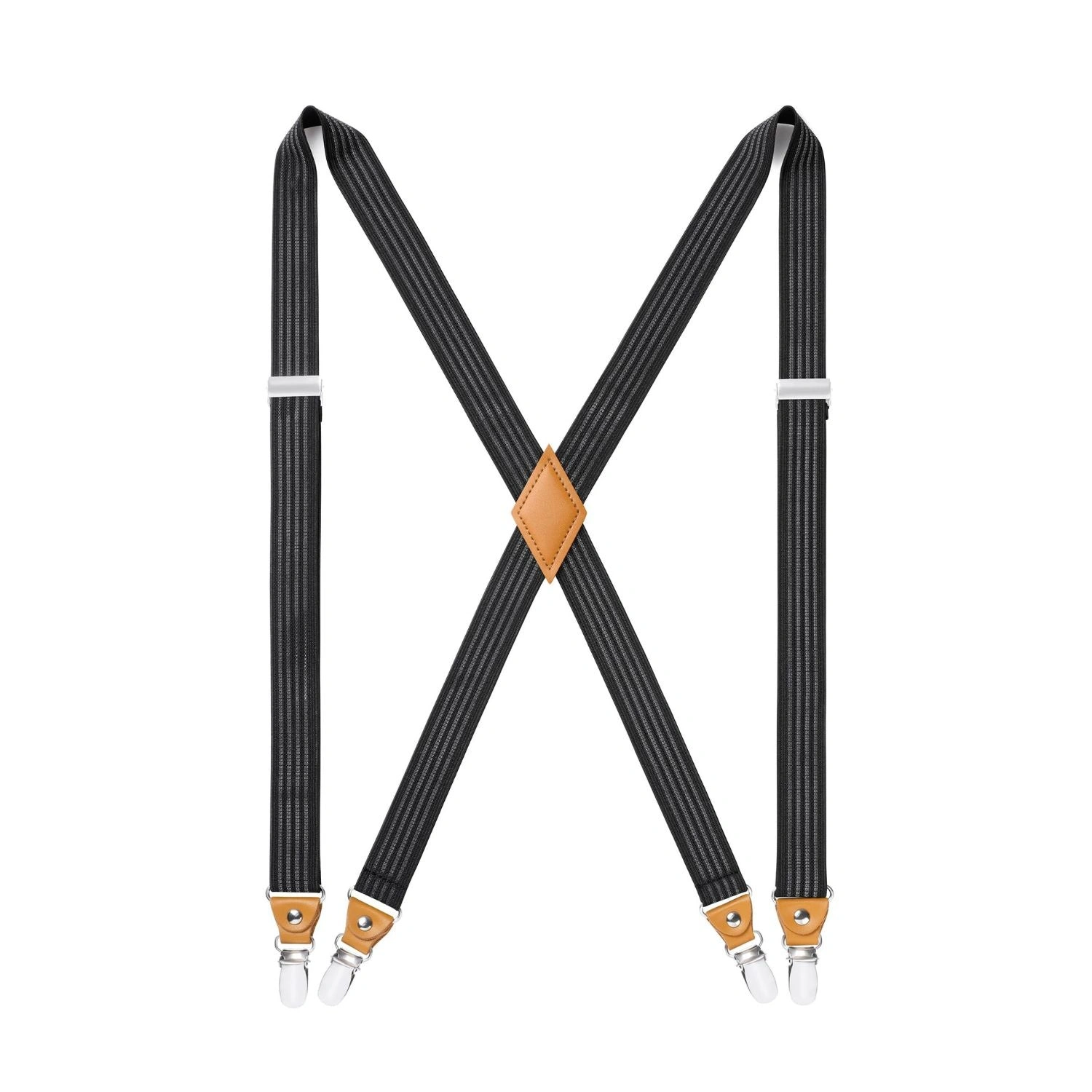 Elegante Hosenträger 1.0 Zoll Schwarz-Grau, verstellbar mit 4 Clips - Dein stilvoller Begleiter.