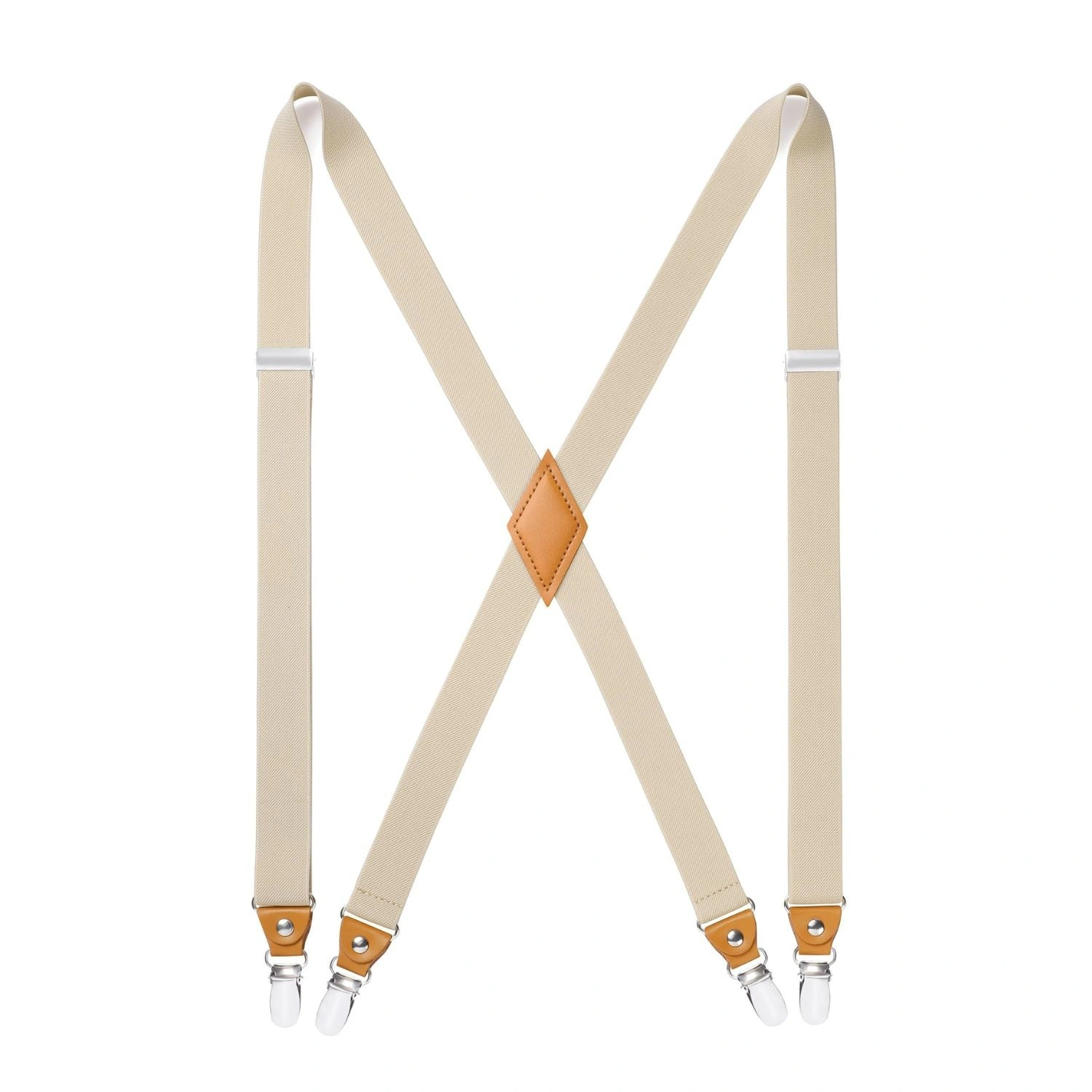 Elegante Beige Hosenträger 1 Zoll Breit Einstellbar mit 4 Clips Stilvoller Tragekomfort